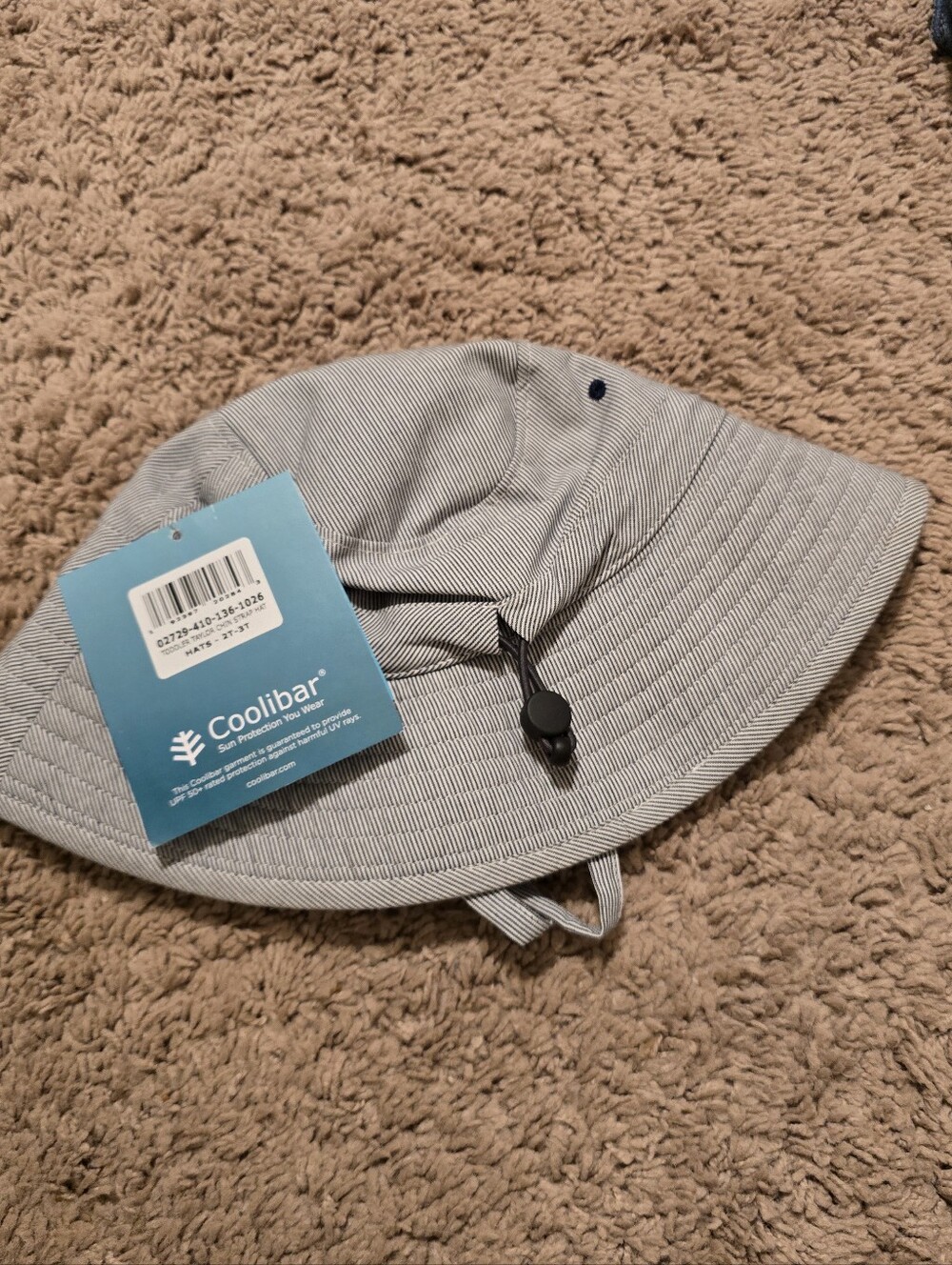 Coolibar Kids 2T 3T Toddler Taylor Chin Strap Blue and White Sun Hat NWT